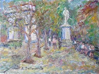 Armondo Dellasanta - Washington Square, Garibaldi Statue, circa 1960, 12x16