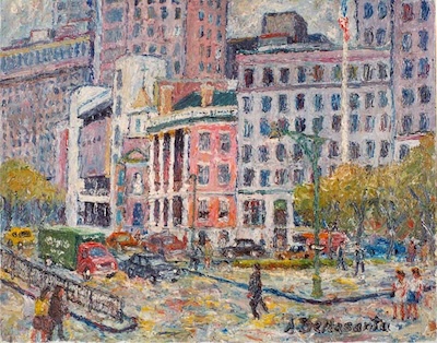 Armondo Dellasanta - Battery Park, Watson House, circa 1960, 12x15