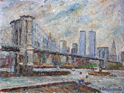 Armondo Dellasanta - Brooklyn Bridge Towers, circa 1990, 12x16