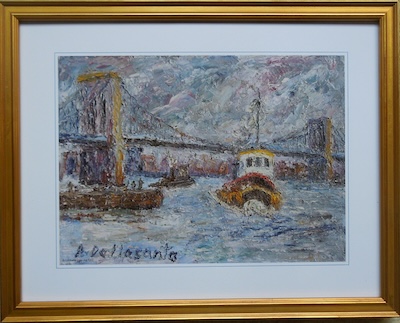 Armondo Dellasanta - Brooklyn Bridge with Tug Boat